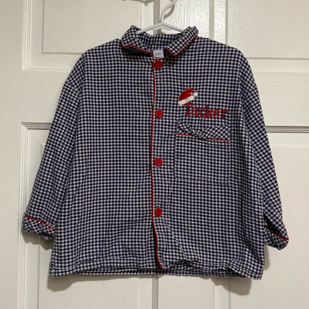 “Tucker” Monogram Christmas Pajamas Size 4T Long Sleeve Pants Button Down Santa